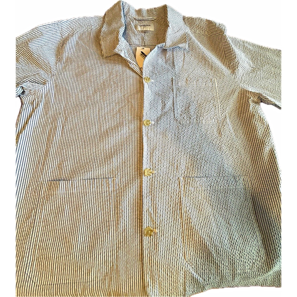 Goodfellow & Co Women's 2XL Blue White Striped Short Sleeve Button-Up Shirt NEW